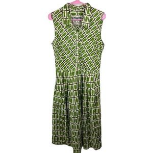 SAMANTHA SUNG Green and White Patterned Dress